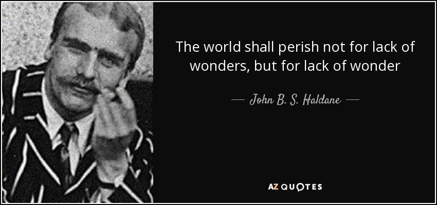 The world shall perish not for lack of wonders, but for lack of wonder - John B. S. Haldane