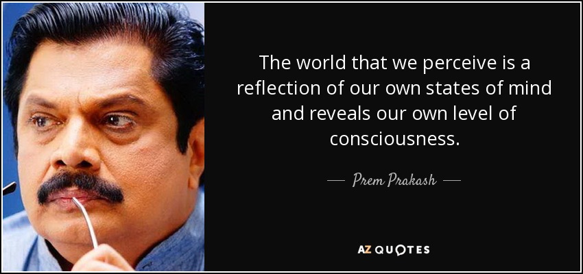The world that we perceive is a reflection of our own states of mind and reveals our own level of consciousness. - Prem Prakash