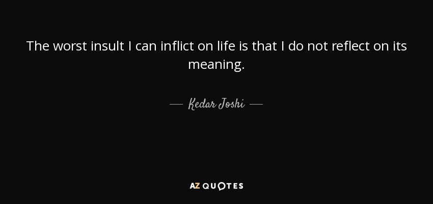 The worst insult I can inflict on life is that I do not reflect on its meaning. - Kedar Joshi