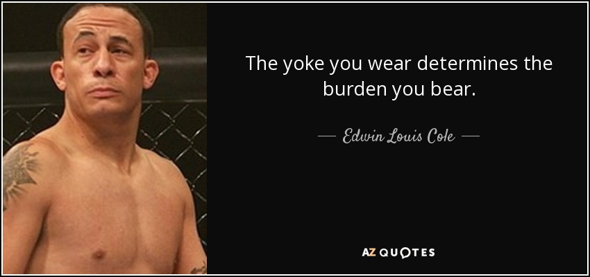 The yoke you wear determines the burden you bear. - Edwin Louis Cole