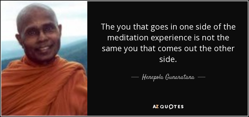 The you that goes in one side of the meditation experience is not the same you that comes out the other side. - Henepola Gunaratana