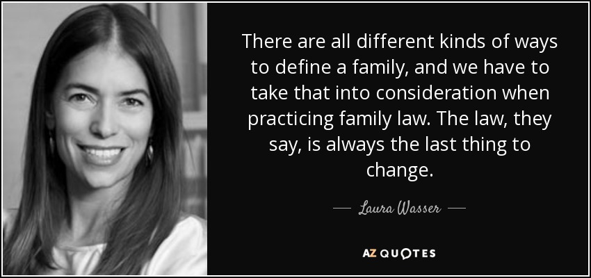 There are all different kinds of ways to define a family, and we have to take that into consideration when practicing family law. The law, they say, is always the last thing to change. - Laura Wasser