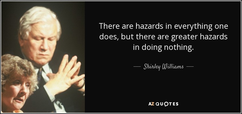 There are hazards in everything one does, but there are greater hazards in doing nothing. - Shirley Williams