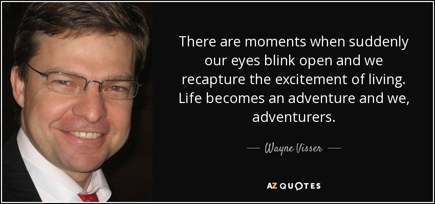 There are moments when suddenly our eyes blink open and we recapture the excitement of living. Life becomes an adventure and we, adventurers. - Wayne Visser