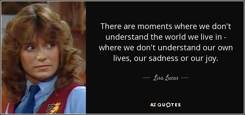 There are moments where we don't understand the world we live in - where we don't understand our own lives, our sadness or our joy. - Lisa Lucas