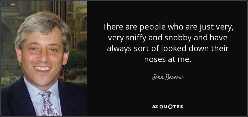 There are people who are just very, very sniffy and snobby and have always sort of looked down their noses at me. - John Bercow