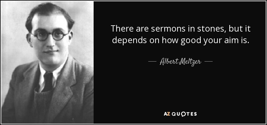 There are sermons in stones, but it depends on how good your aim is. - Albert Meltzer