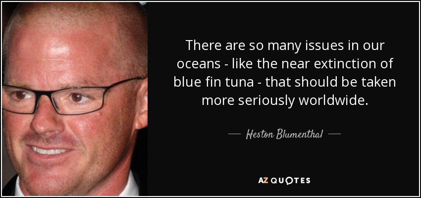 There are so many issues in our oceans - like the near extinction of blue fin tuna - that should be taken more seriously worldwide. - Heston Blumenthal