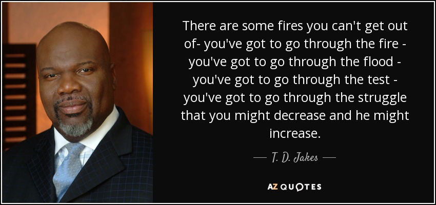 There are some fires you can't get out of- you've got to go through the fire - you've got to go through the flood - you've got to go through the test - you've got to go through the struggle that you might decrease and he might increase. - T. D. Jakes