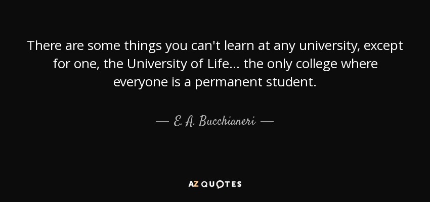 There are some things you can't learn at any university, except for one, the University of Life... the only college where everyone is a permanent student. - E. A. Bucchianeri