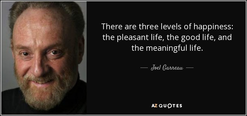 There are three levels of happiness: the pleasant life, the good life, and the meaningful life. - Joel Garreau