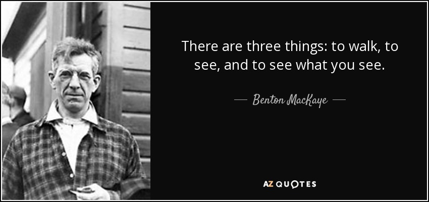 There are three things: to walk, to see, and to see what you see. - Benton MacKaye