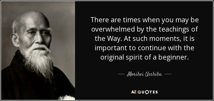There are times when you may be overwhelmed by the teachings of the Way. At such moments, it is important to continue with the original spirit of a beginner. - Morihei Ueshiba