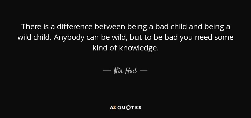 There is a difference between being a bad child and being a wild child. Anybody can be wild, but to be bad you need some kind of knowledge. - Nir Hod