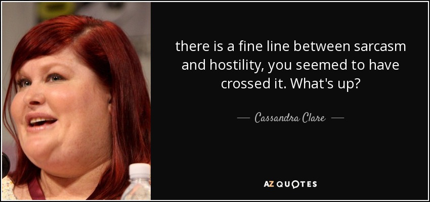 there is a fine line between sarcasm and hostility, you seemed to have crossed it. What's up? - Cassandra Clare