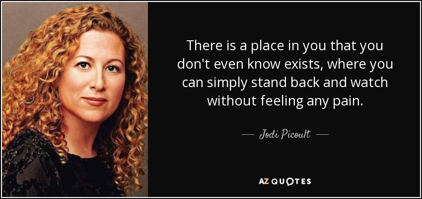There is a place in you that you don't even know exists, where you can simply stand back and watch without feeling any pain. - Jodi Picoult