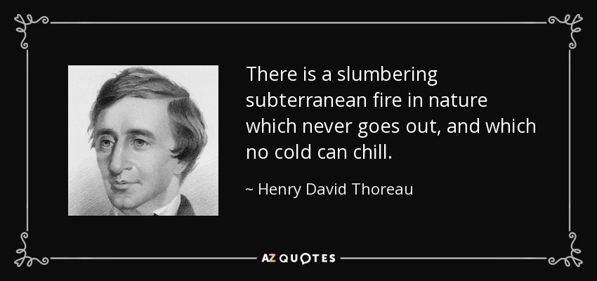 There is a slumbering subterranean fire in nature which never goes out, and which no cold can chill. - Henry David Thoreau
