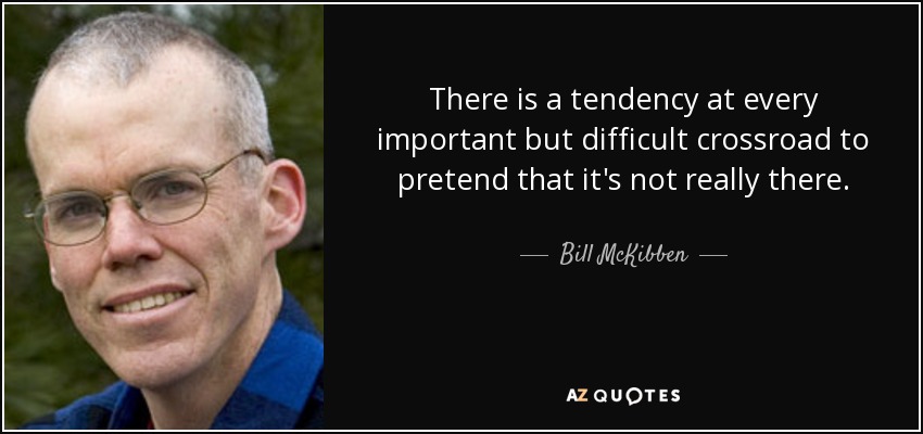 There is a tendency at every important but difficult crossroad to pretend that it's not really there. - Bill McKibben