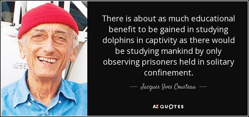 There is about as much educational benefit to be gained in studying dolphins in captivity as there would be studying mankind by only observing prisoners held in solitary confinement. - Jacques Yves Cousteau