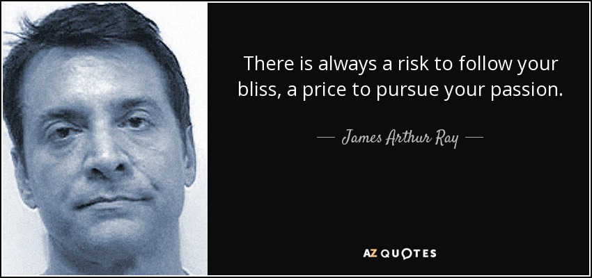 There is always a risk to follow your bliss, a price to pursue your passion. - James Arthur Ray