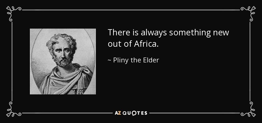 There is always something new out of Africa. - Pliny the Elder