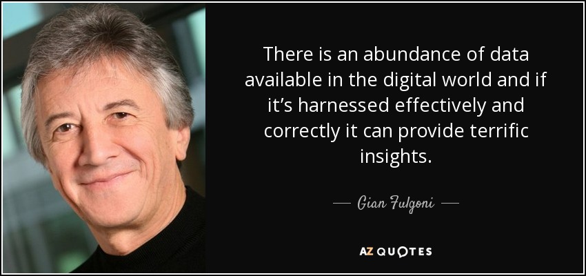 There is an abundance of data available in the digital world and if it’s harnessed effectively and correctly it can provide terrific insights. - Gian Fulgoni