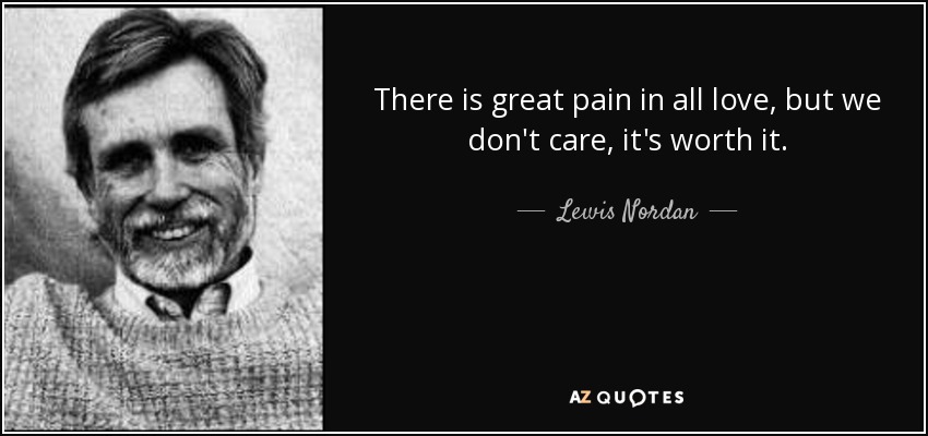 There is great pain in all love, but we don't care, it's worth it. - Lewis Nordan