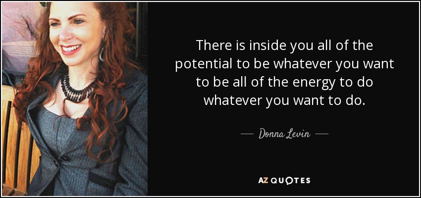 There is inside you all of the potential to be whatever you want to be all of the energy to do whatever you want to do. - Donna Levin