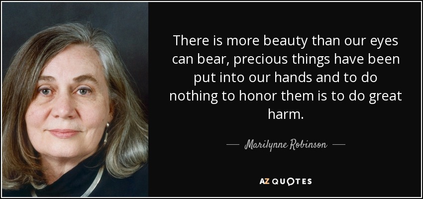 There is more beauty than our eyes can bear, precious things have been put into our hands and to do nothing to honor them is to do great harm. - Marilynne Robinson