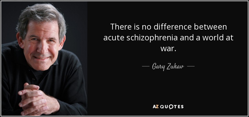 There is no difference between acute schizophrenia and a world at war. - Gary Zukav