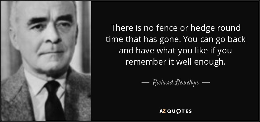There is no fence or hedge round time that has gone. You can go back and have what you like if you remember it well enough. - Richard Llewellyn
