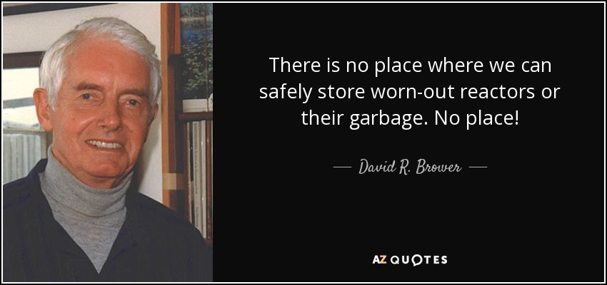 There is no place where we can safely store worn-out reactors or their garbage. No place! - David R. Brower