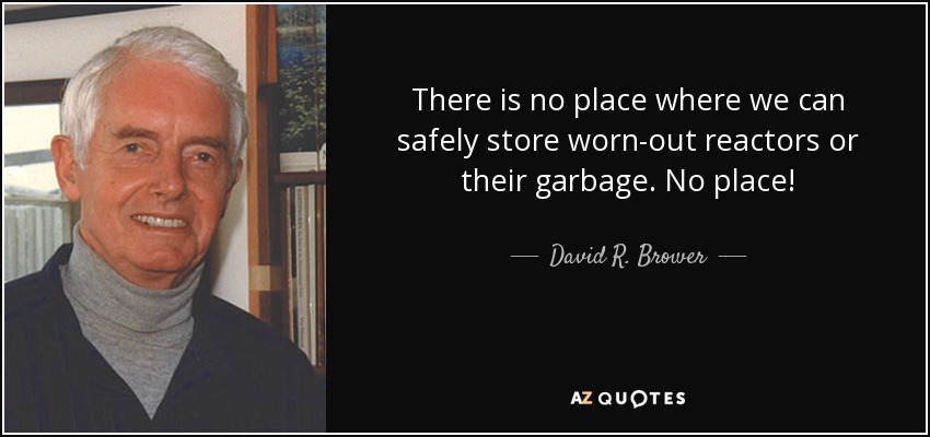 There is no place where we can safely store worn-out reactors or their garbage. No place! - David R. Brower