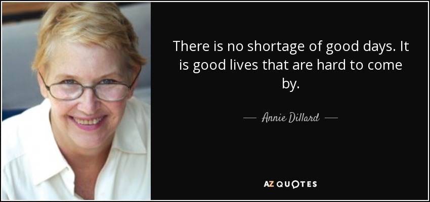 There is no shortage of good days. It is good lives that are hard to come by. - Annie Dillard