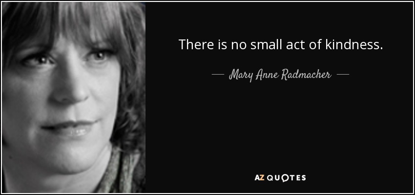 There is no small act of kindness. - Mary Anne Radmacher