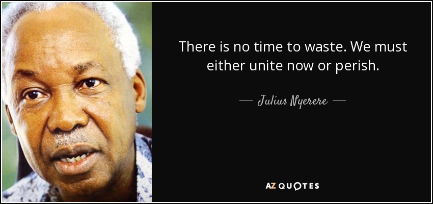 There is no time to waste. We must either unite now or perish. - Julius Nyerere