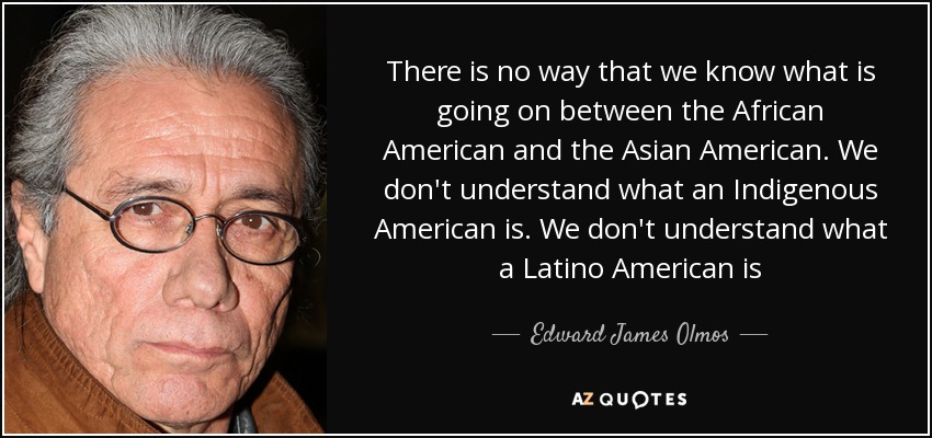 There is no way that we know what is going on between the African American and the Asian American. We don't understand what an Indigenous American is. We don't understand what a Latino American is - Edward James Olmos