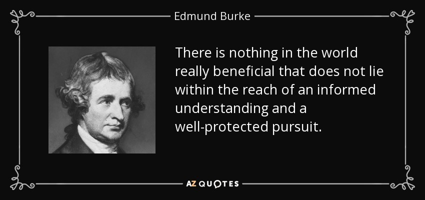 There is nothing in the world really beneficial that does not lie within the reach of an informed understanding and a well-protected pursuit. - Edmund Burke