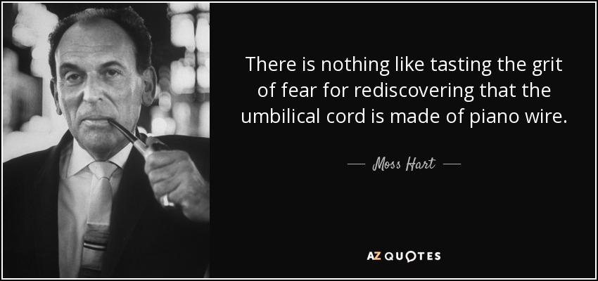 There is nothing like tasting the grit of fear for rediscovering that the umbilical cord is made of piano wire. - Moss Hart