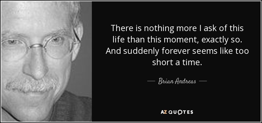 There is nothing more I ask of this life than this moment, exactly so. And suddenly forever seems like too short a time. - Brian Andreas