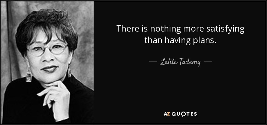There is nothing more satisfying than having plans. - Lalita Tademy