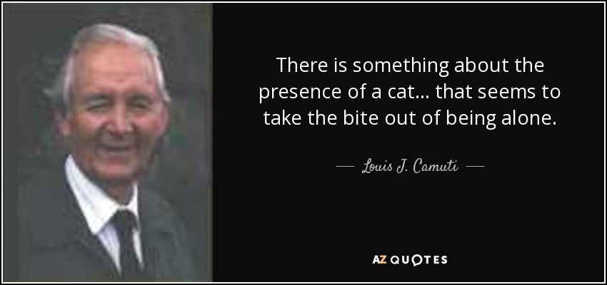 There is something about the presence of a cat... that seems to take the bite out of being alone. - Louis J. Camuti