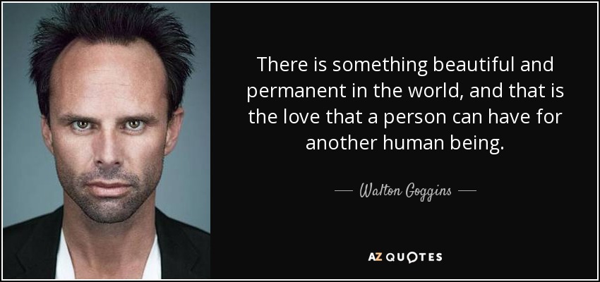 There is something beautiful and permanent in the world, and that is the love that a person can have for another human being. - Walton Goggins