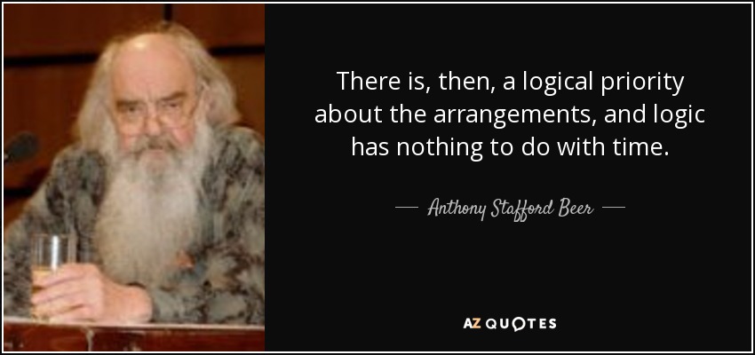 There is, then, a logical priority about the arrangements, and logic has nothing to do with time. - Anthony Stafford Beer