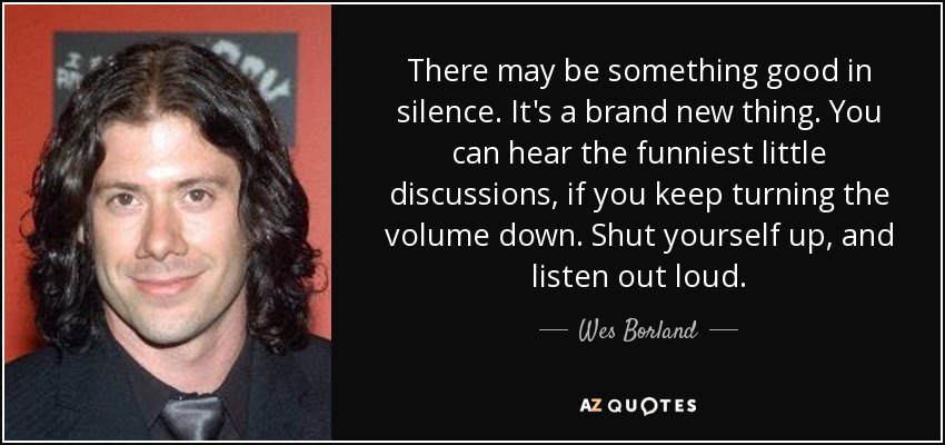 There may be something good in silence. It's a brand new thing. You can hear the funniest little discussions, if you keep turning the volume down. Shut yourself up, and listen out loud. - Wes Borland