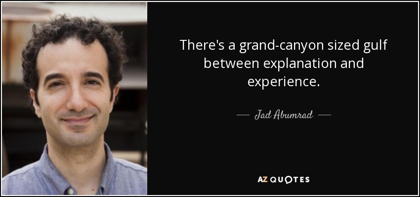 There's a grand-canyon sized gulf between explanation and experience. - Jad Abumrad