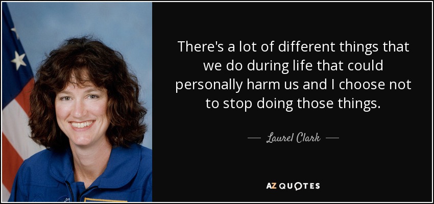 There's a lot of different things that we do during life that could personally harm us and I choose not to stop doing those things. - Laurel Clark
