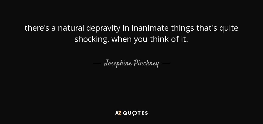 there's a natural depravity in inanimate things that's quite shocking, when you think of it. - Josephine Pinckney
