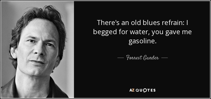There's an old blues refrain: I begged for water, you gave me gasoline. - Forrest Gander