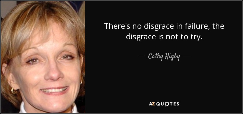 There's no disgrace in failure, the disgrace is not to try. - Cathy Rigby